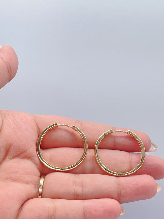 18k Gold Filled Huggie Hoop Earrings: Small Sharp Edged Hoops
