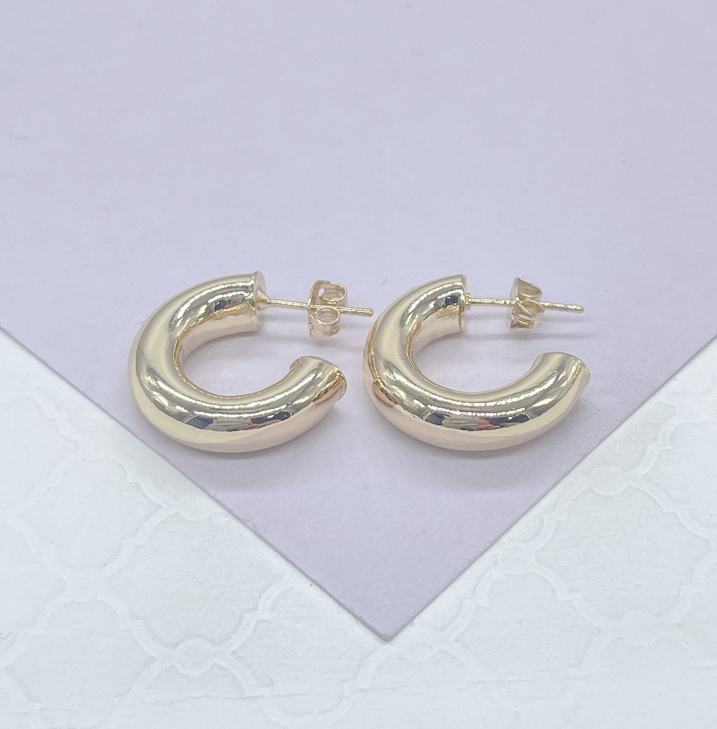 18k Gold Filled 6.5mm Thick Plain Smooth Open Ended Hoop Earrings