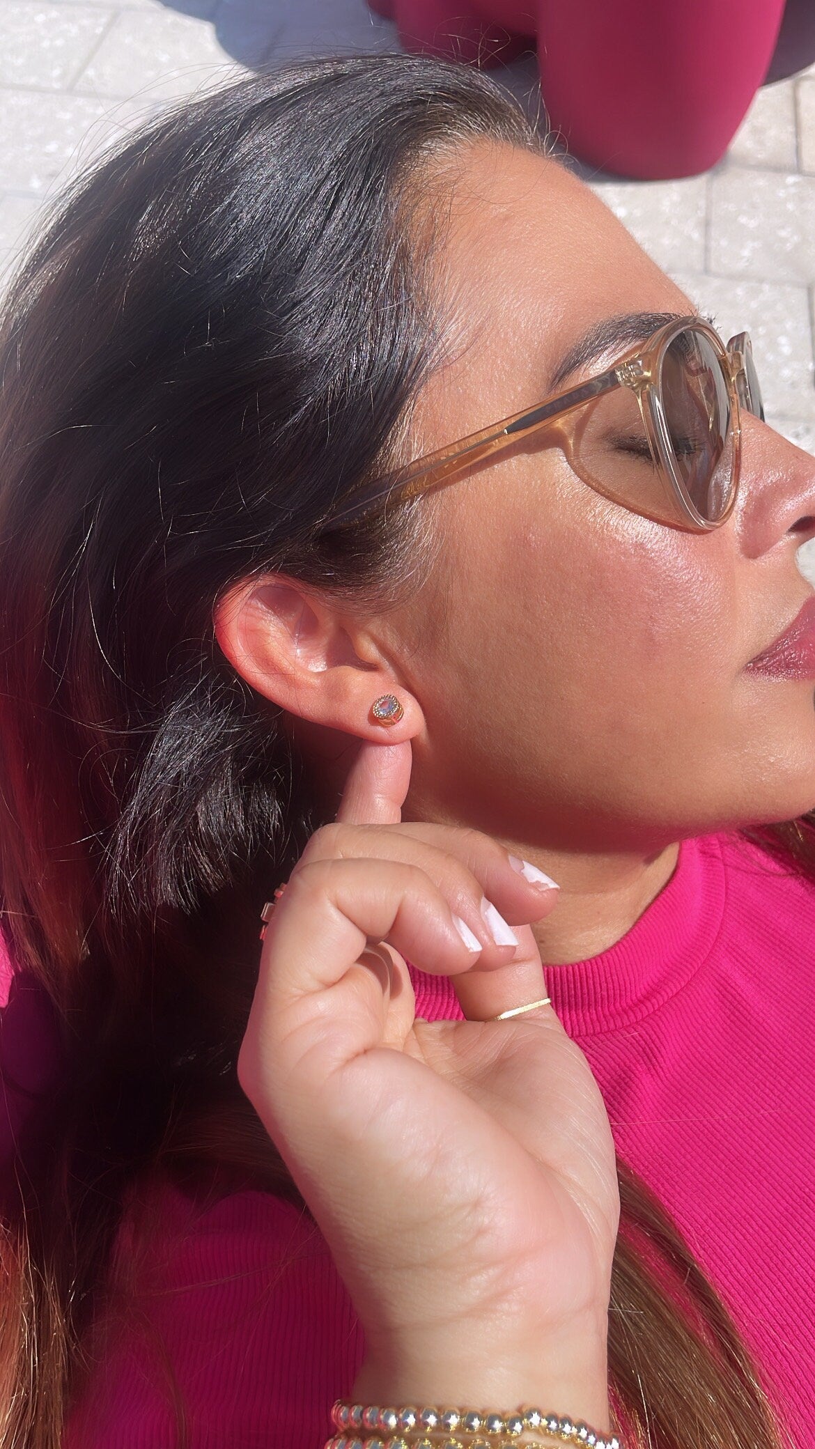 18k Gold Filled 7mm Round Princess Cut Embezzled Stud Earring, Dainty Studs, Gold-filled Jewlery.