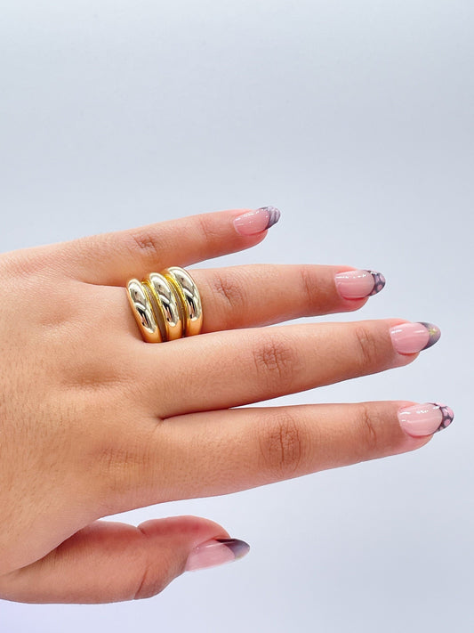 18k GoldFilled Adjustable Chunky 3-Rowed Dome Ring
