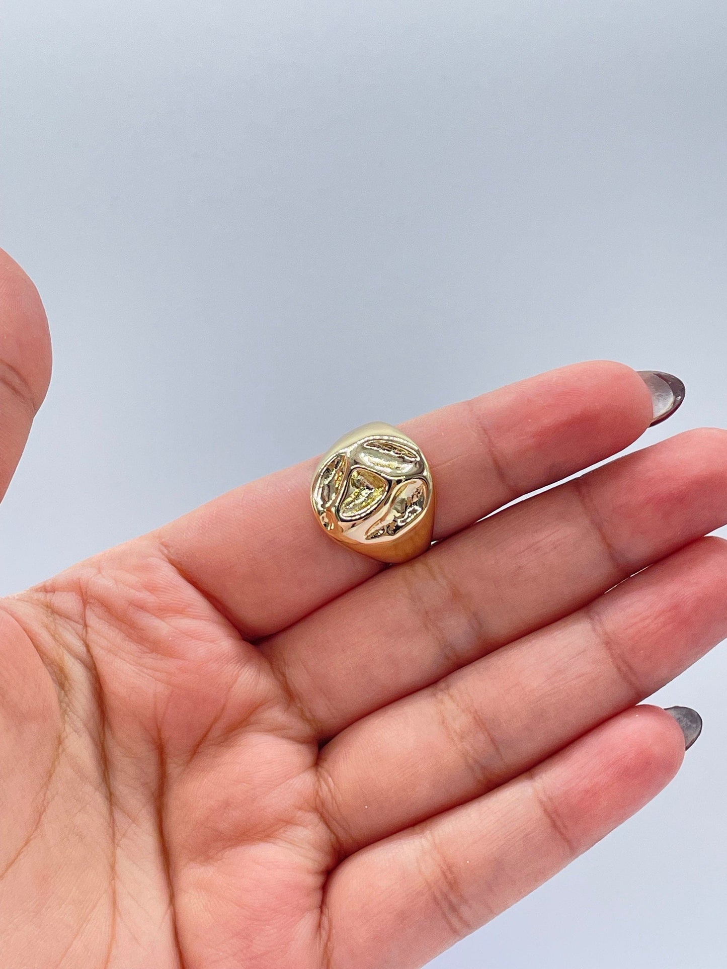 18k GoldFilled Adjustable Oval Hammered Dome Ring, Boho Ring