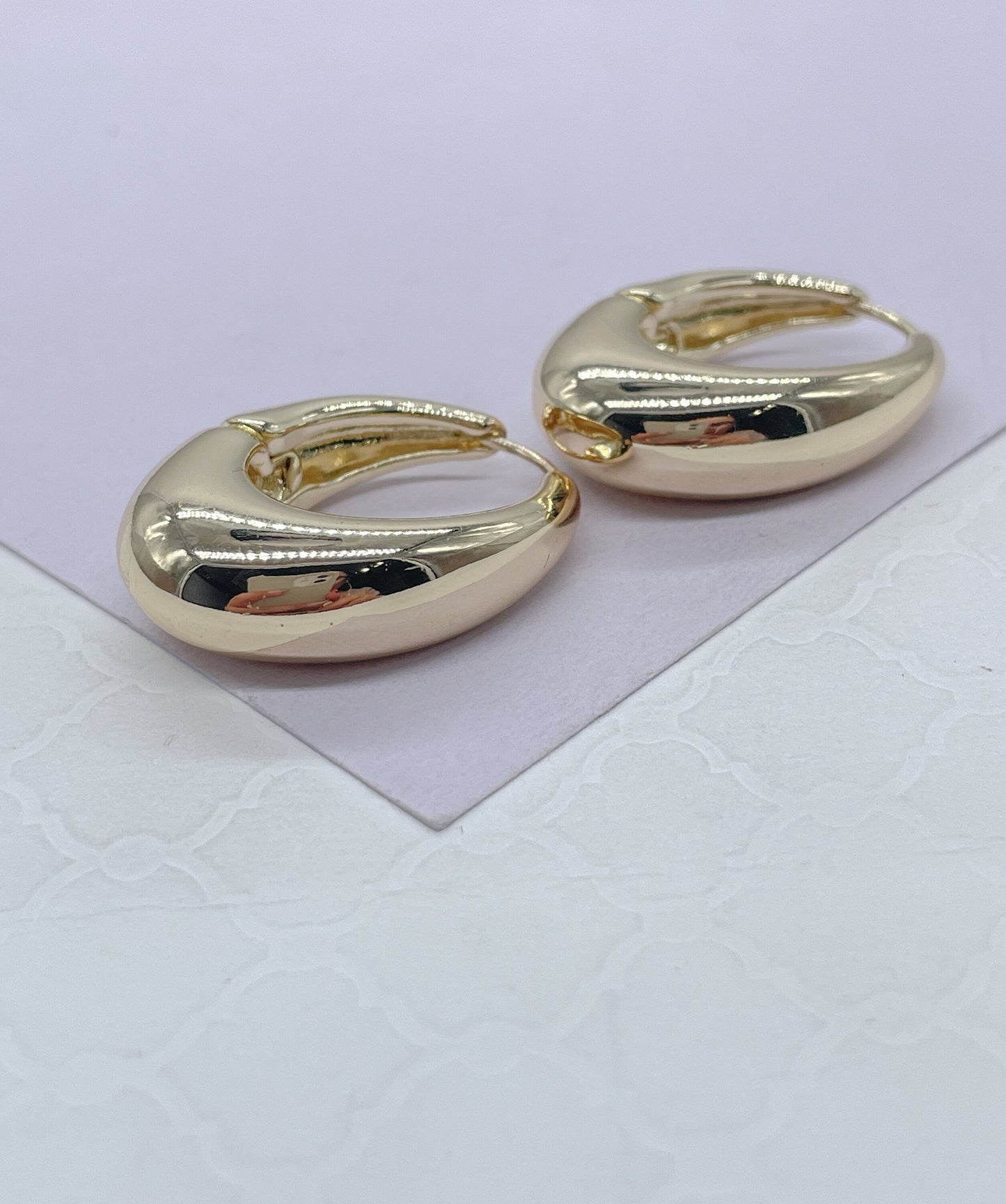 18k Gold Filled Chunky Long Smooth Tear Drop Huggie Earring