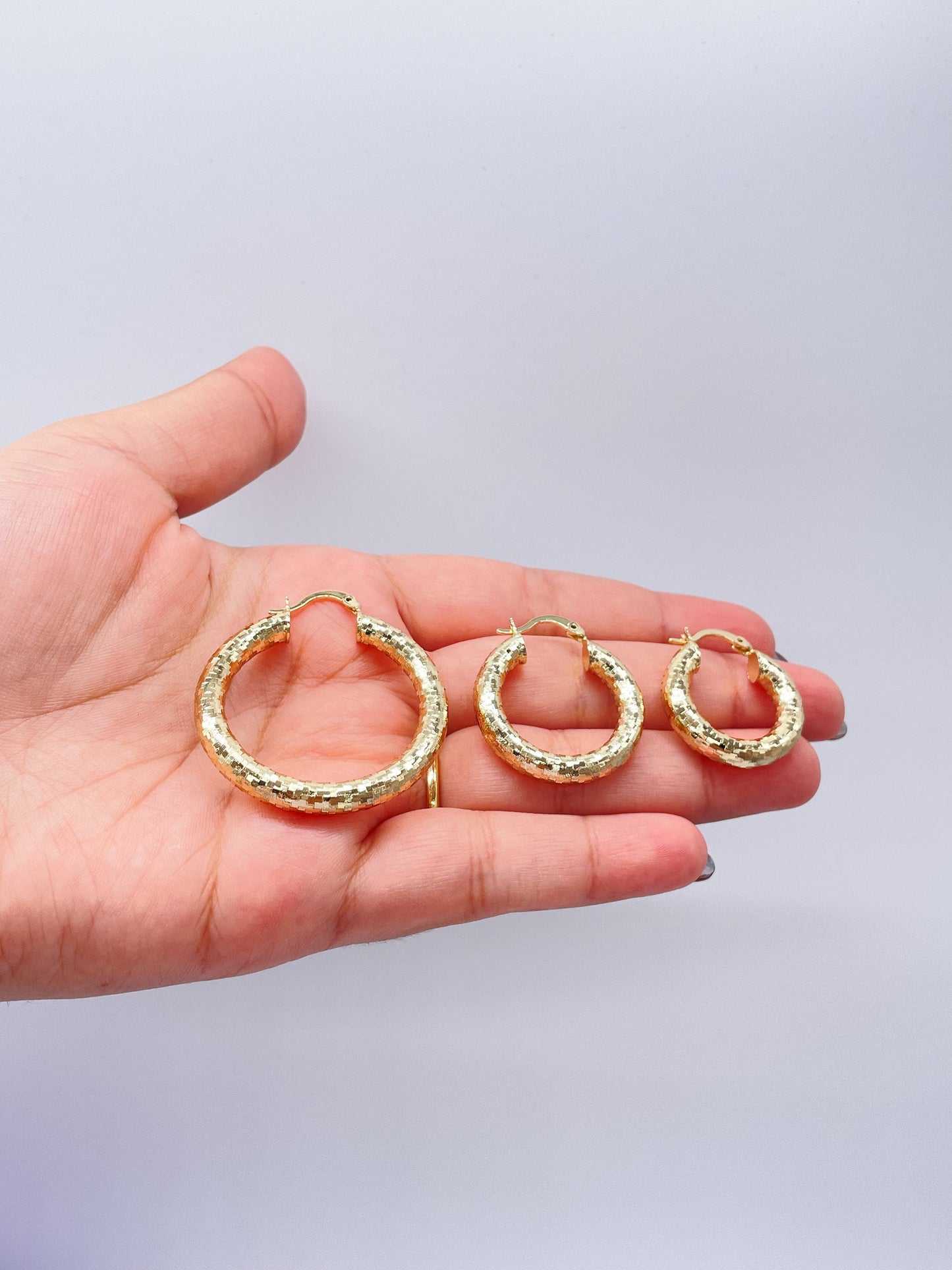 18k Gold Filled Sequin Patterned Hoop Earring Available In 5 Sizes