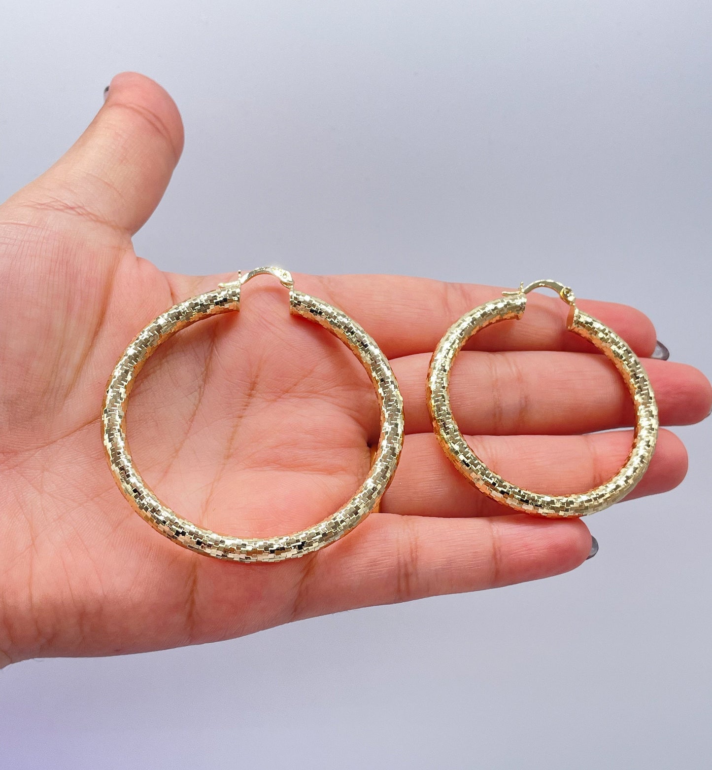 18k Gold Filled Sequin Patterned Hoop Earring Available In 5 Sizes