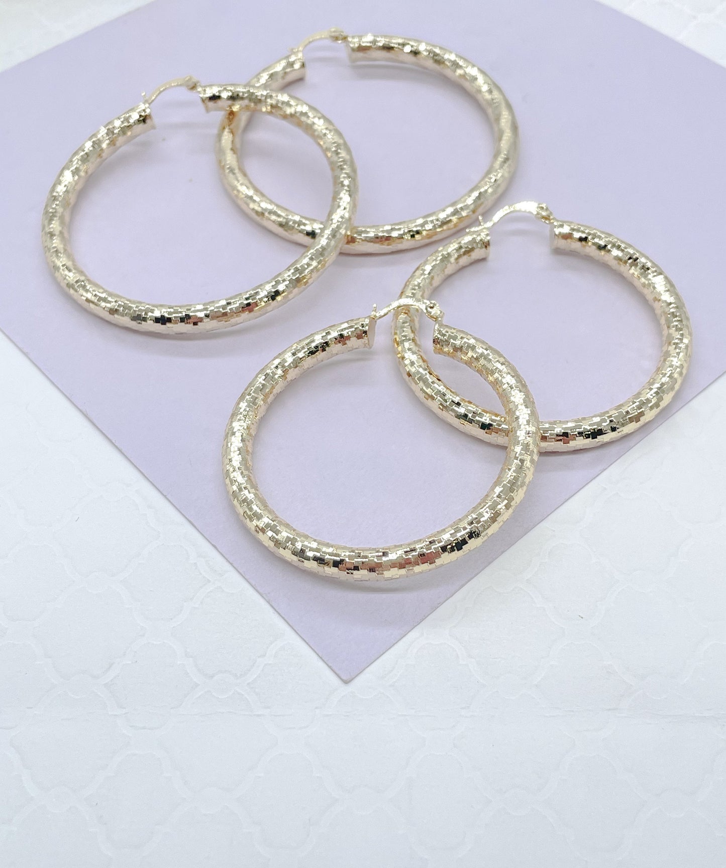 18k Gold Filled Sequin Patterned Hoop Earring Available In 5 Sizes