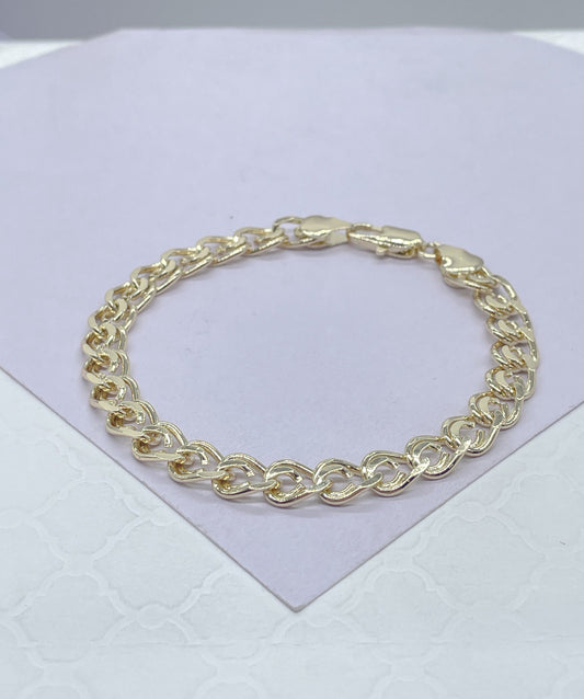 18k Gold Filled Flat Wave Linked Chain Bracelet