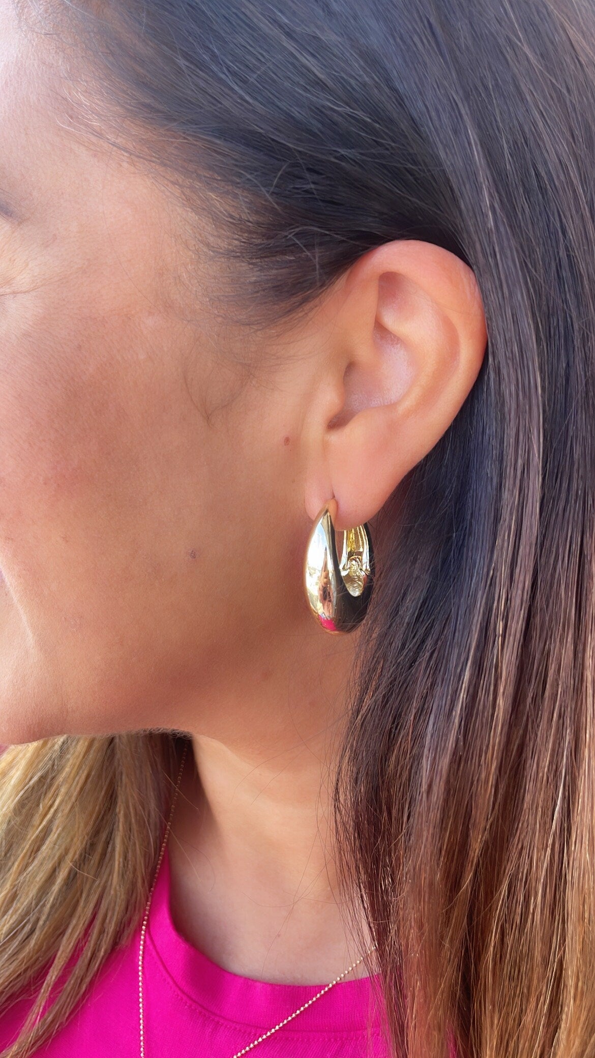18k Gold Filled Chunky Long Smooth Tear Drop Huggie Earring