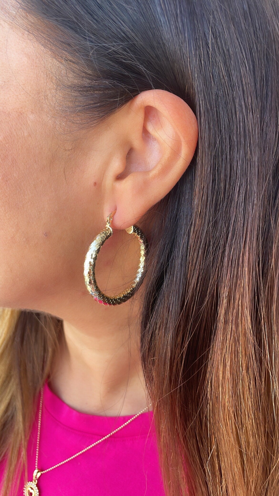 18k Gold Filled Sequin Patterned Hoop Earring Available In 5 Sizes