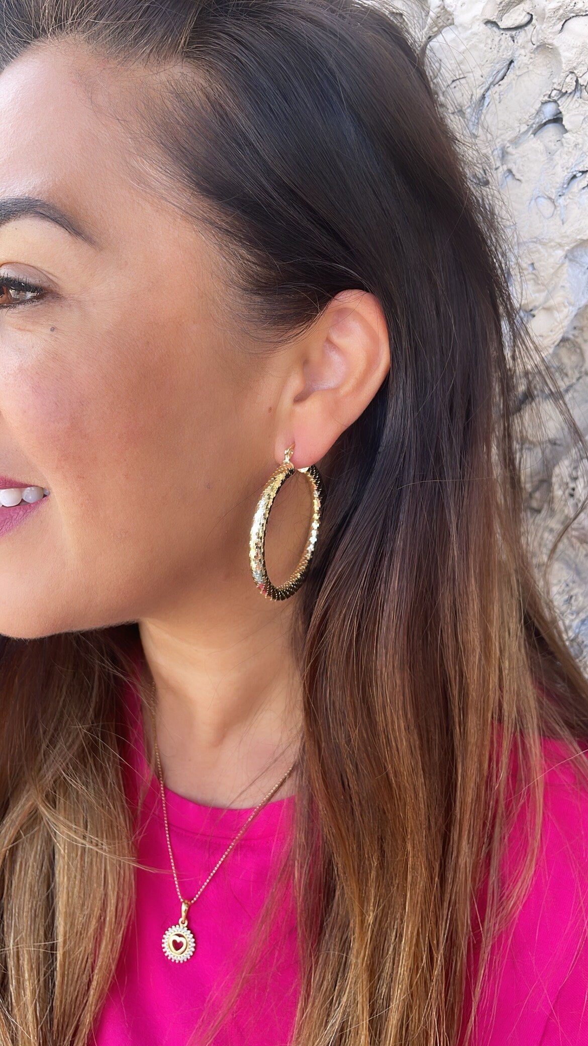 18k Gold Filled Sequin Patterned Hoop Earring Available In 5 Sizes