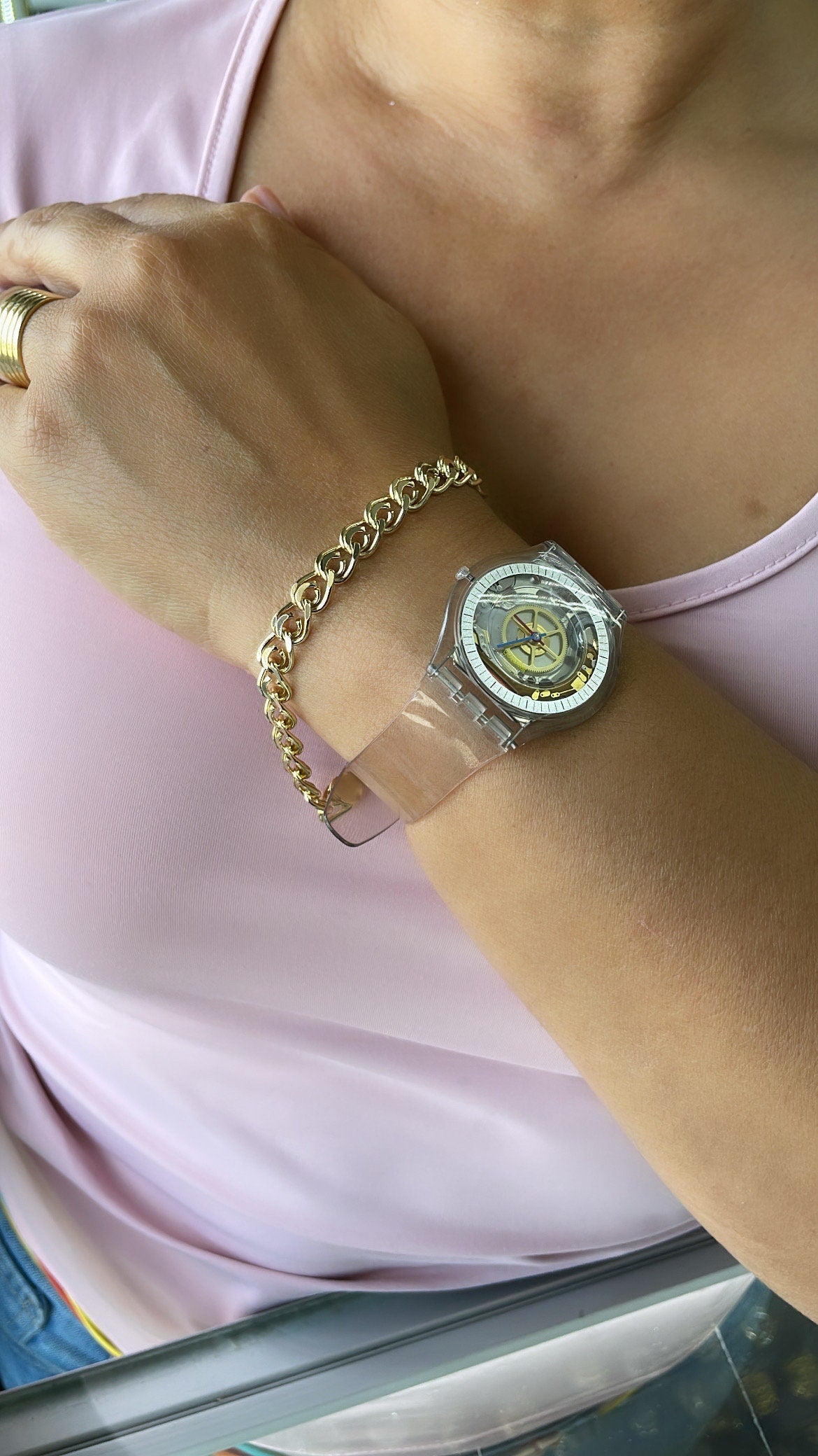 18k Gold Filled Flat Wave Linked Chain Bracelet