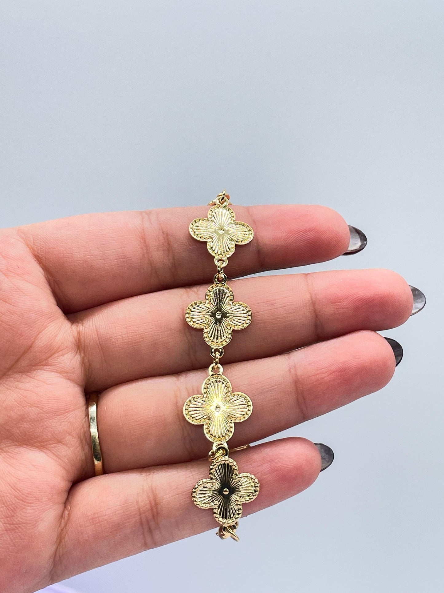 18k Gold Filled Sunburst Flower Charm Link Bracelet