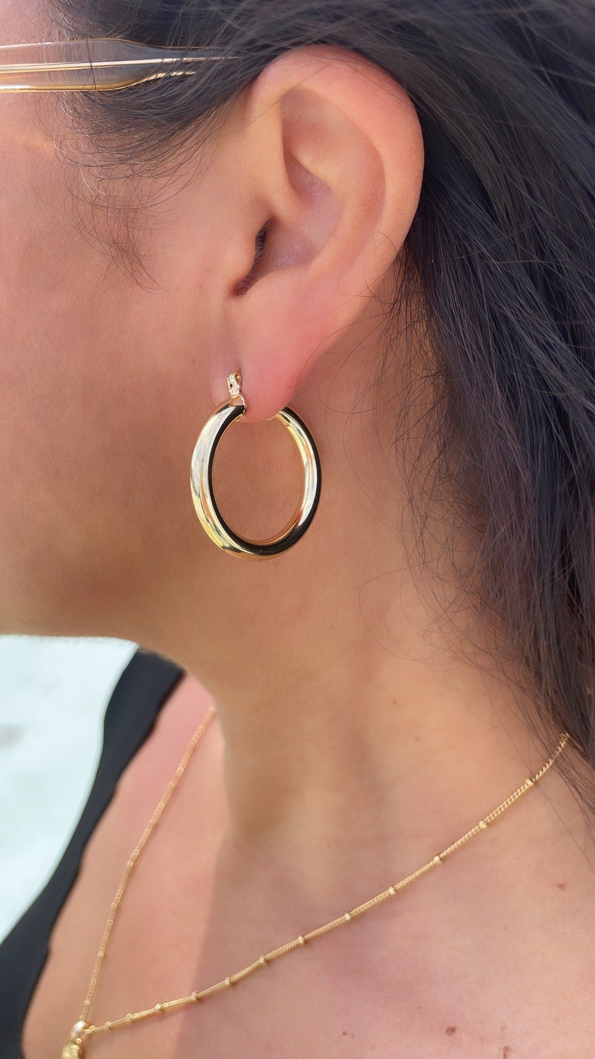 18k Gold Filled 4mm Thick Plain Smooth Classic Hoop Earrings