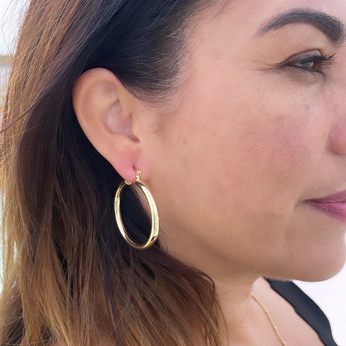18k Gold Filled 4mm Thick Plain Smooth Classic Hoop Earrings