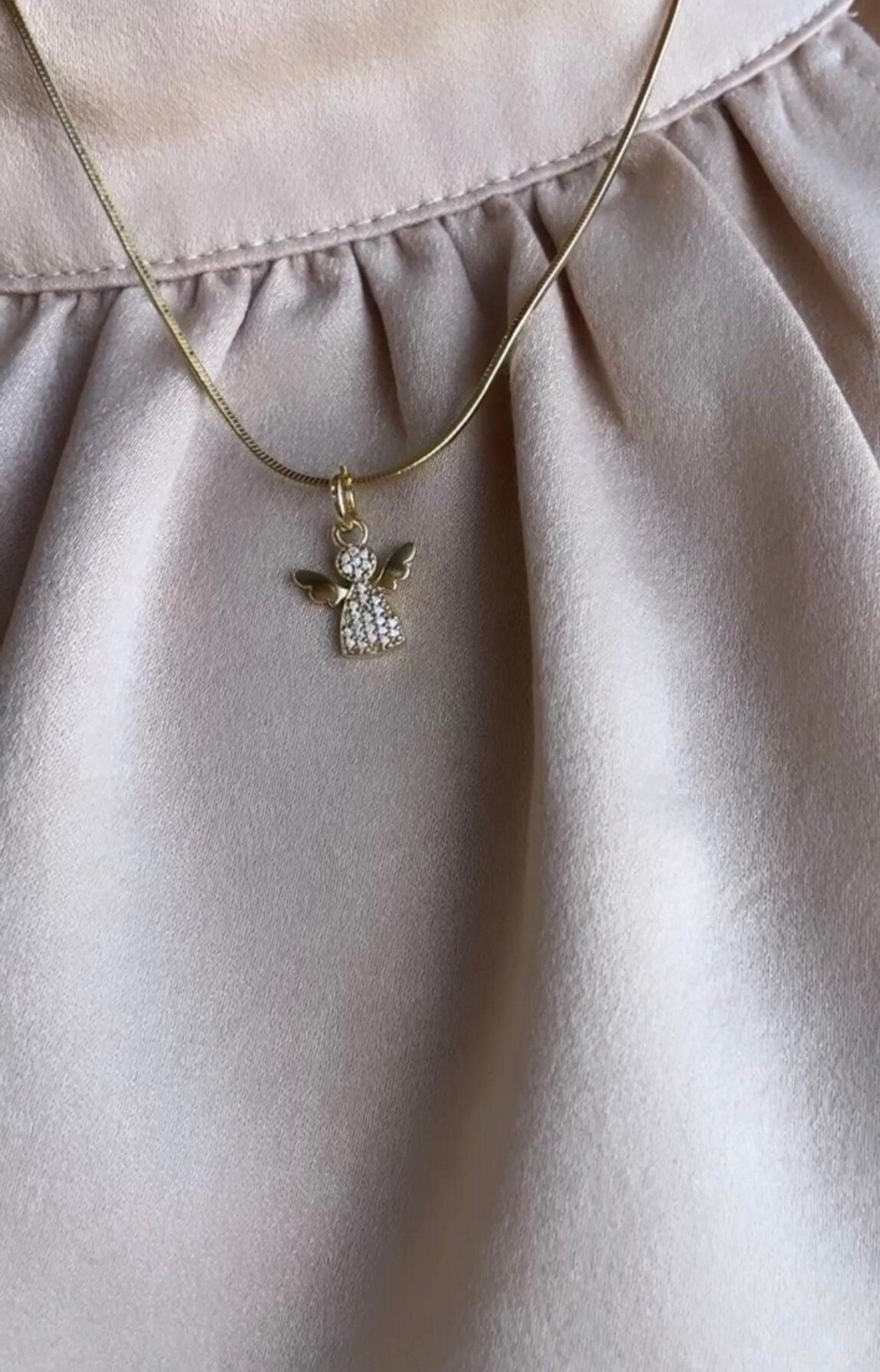 18k Gold Filled Tiny Pave Angel Pendant with Plain Wings, For Her, Religious Wear, Faith Pendant