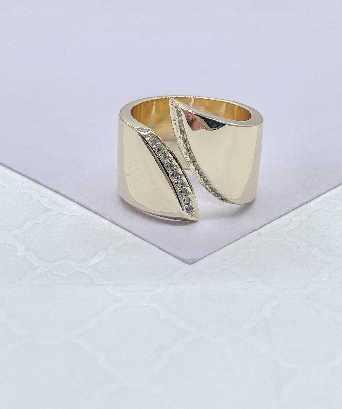 18k Gold-filled Adjustable Dual Ended Chunky Plain Ring with Winged CZ Ends