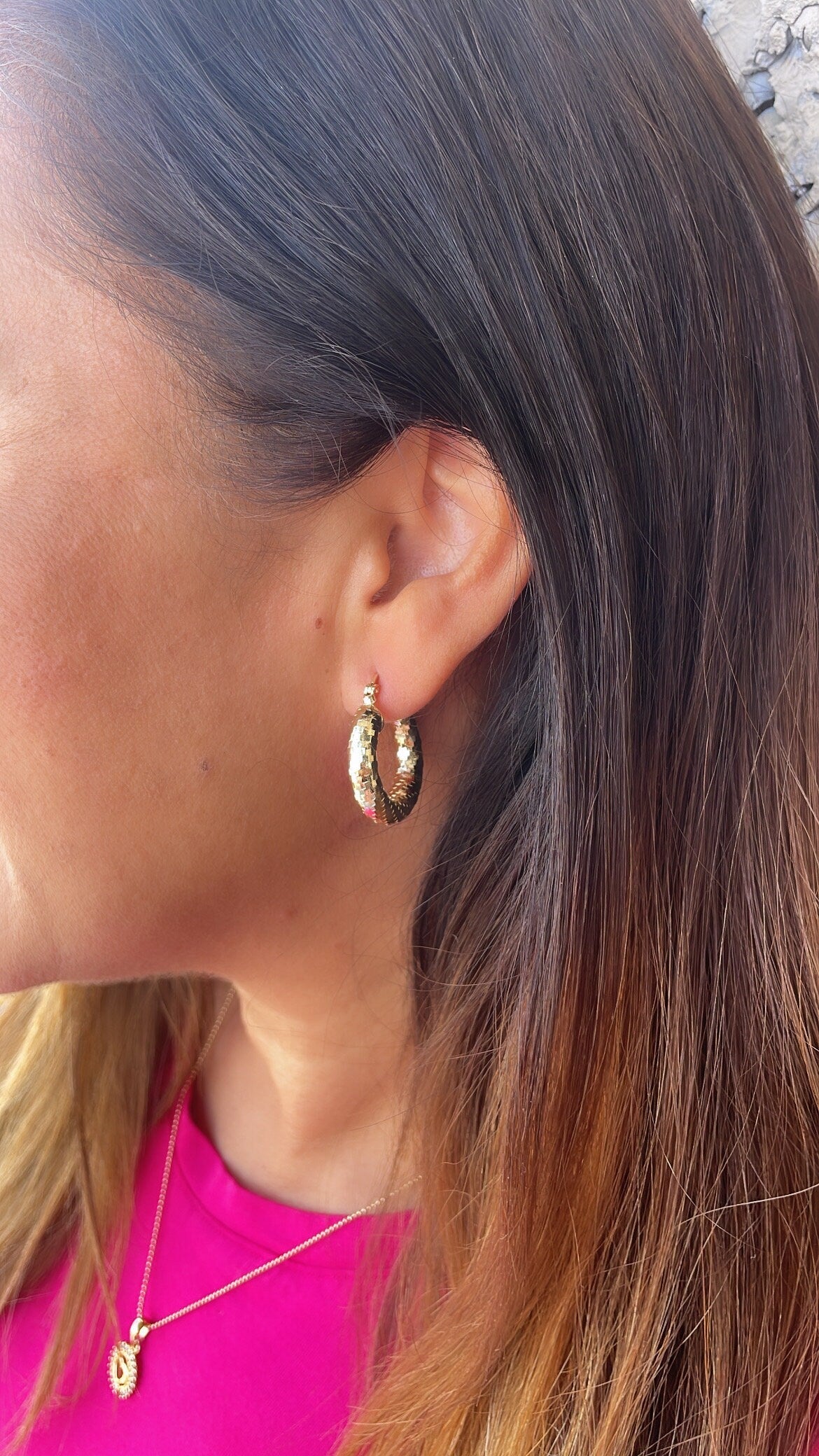 18k Gold Filled Sequin Patterned Hoop Earring Available In 5 Sizes