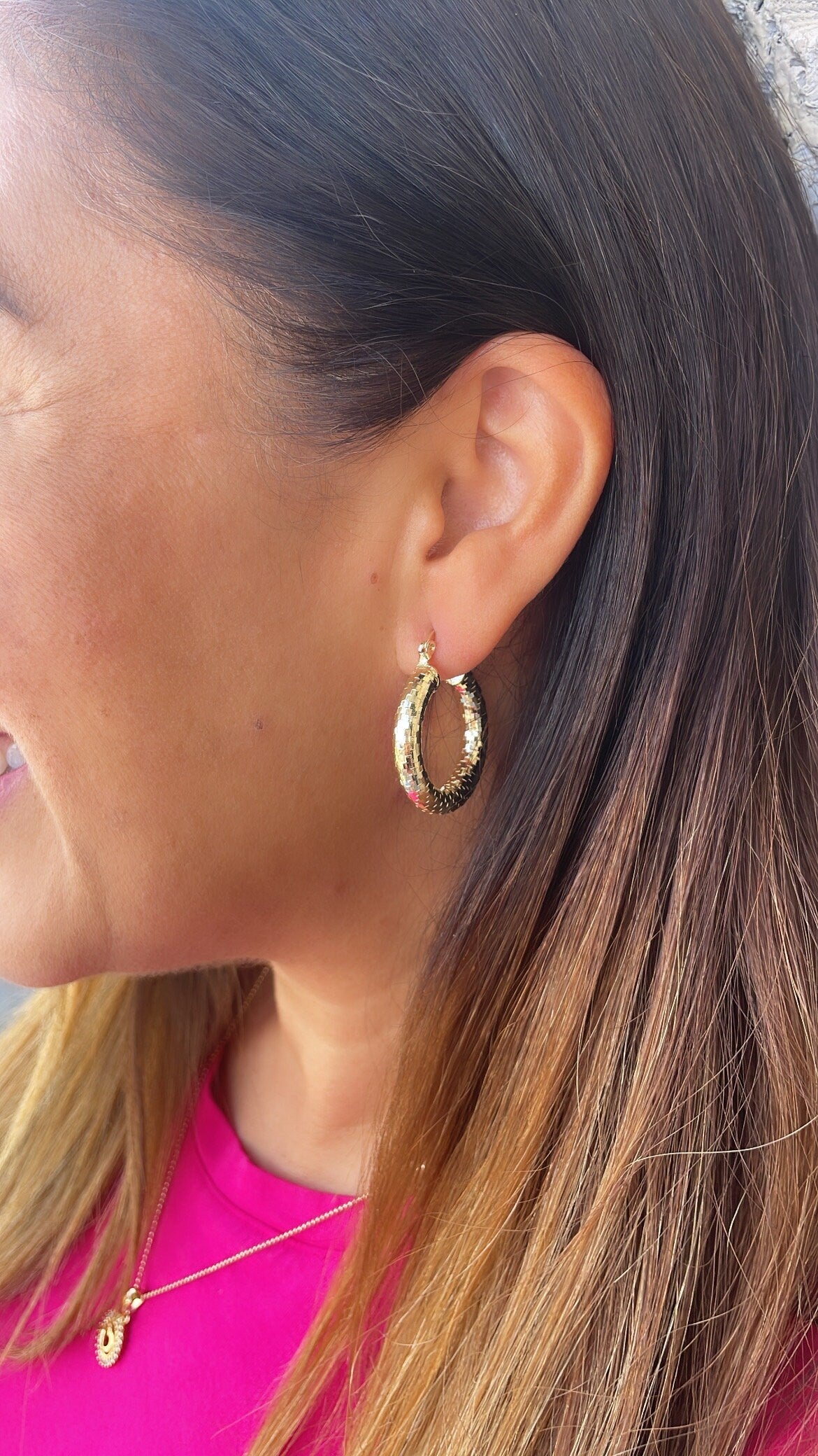 18k Gold Filled Sequin Patterned Hoop Earring Available In 5 Sizes
