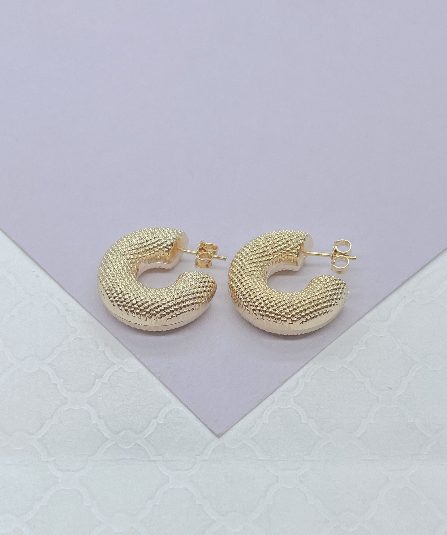18k Gold Filled Chunky Bubble Grain-Textured 8mm Open Hoop Earring
