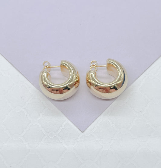 18k Gold Filled Hoop Earrings: XL Wide Flat Smooth Hoops