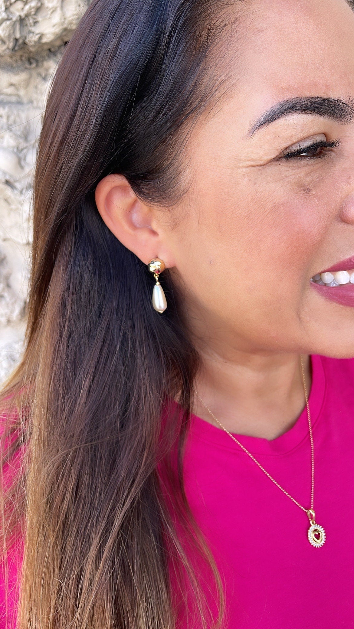 18k Gold Filled Smooth Tear Drop Shapped Pearl Dangle Hoop Earrings