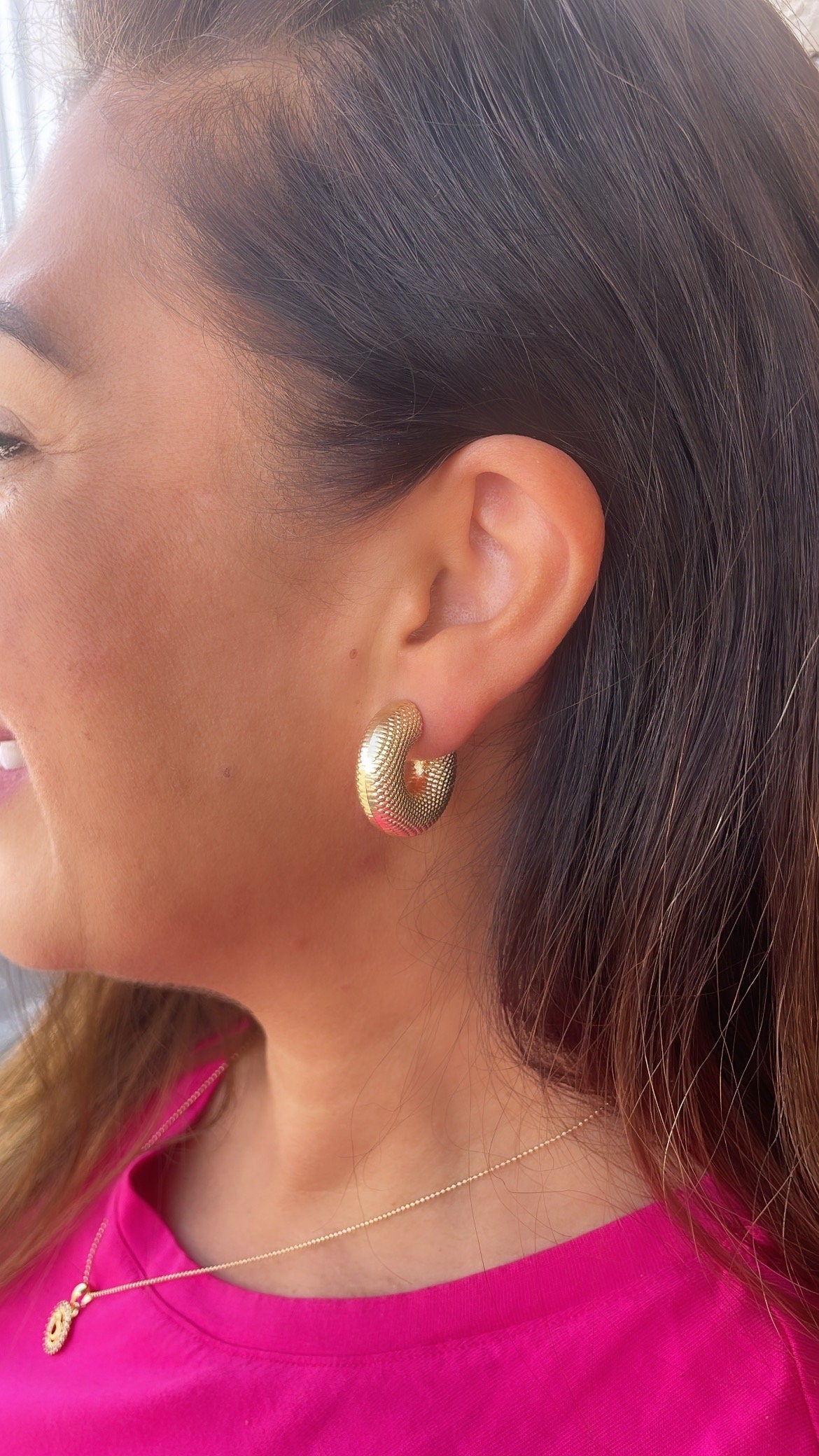 18k Gold Filled Chunky Bubble Grain-Textured 8mm Open Hoop Earring