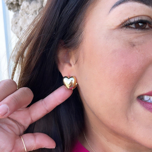 18k Gold Filled Puffy Heart Huggie Earrings
