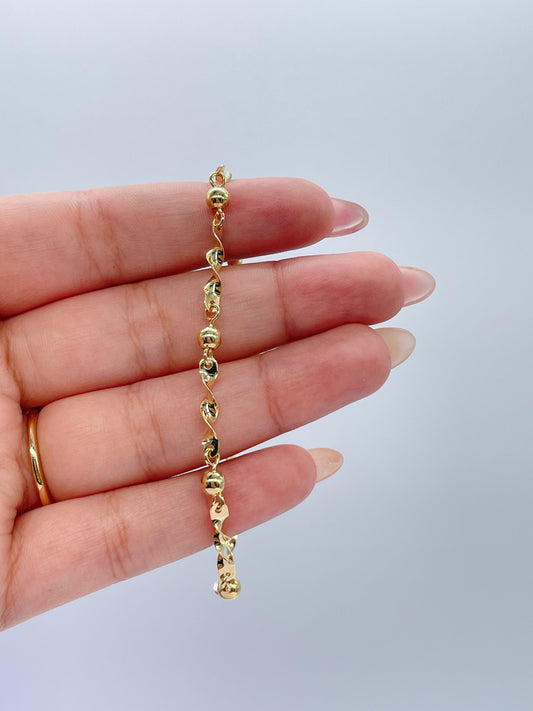 18k Gold Filled Twist and Beaded Dainty Bracelet