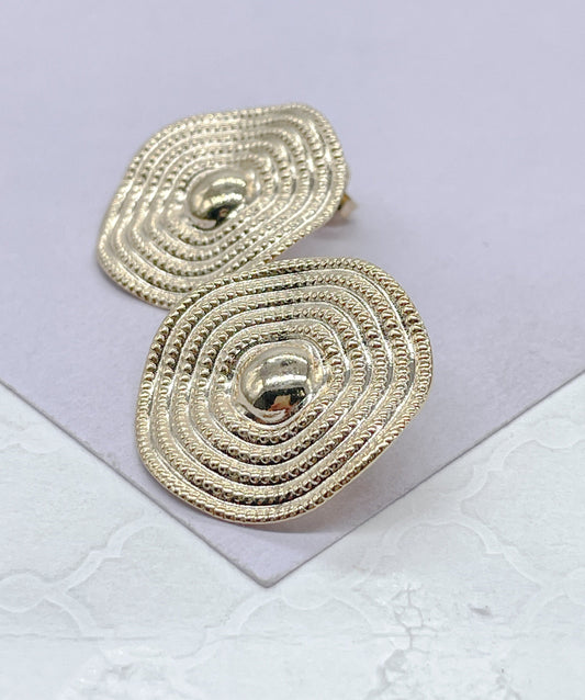 18k Gold Filled Wave Stud Earrings: Melted Texture, Dainty Jewelry