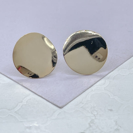 18k Gold Filled Stud Earrings: Plain Flat Curved Dainty Jewelry