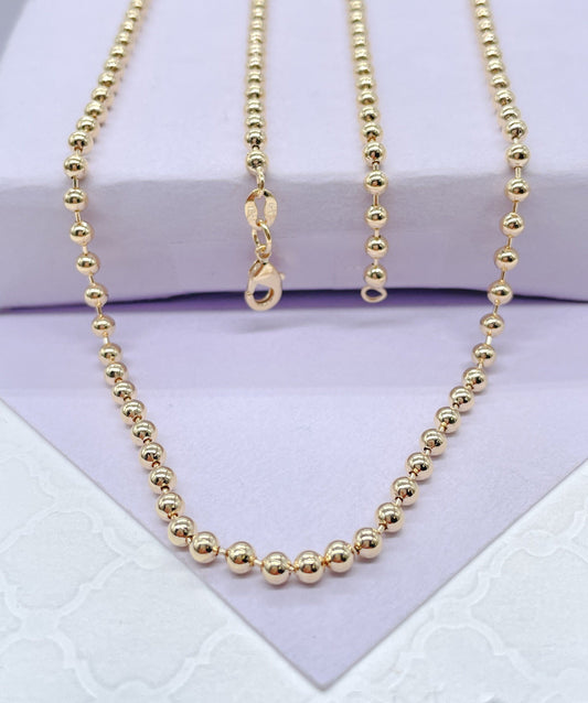 18k Gold Filled Beaded Chain: 3mm Extra Long Military Link, 28 Inch