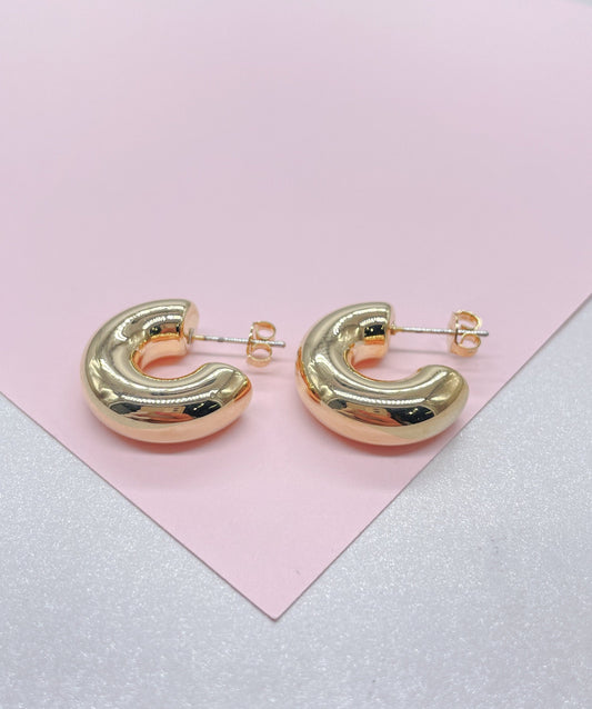 18k Gold Filled 20mm Chunky Bubble Smooth 7mm Open Hoop Earring