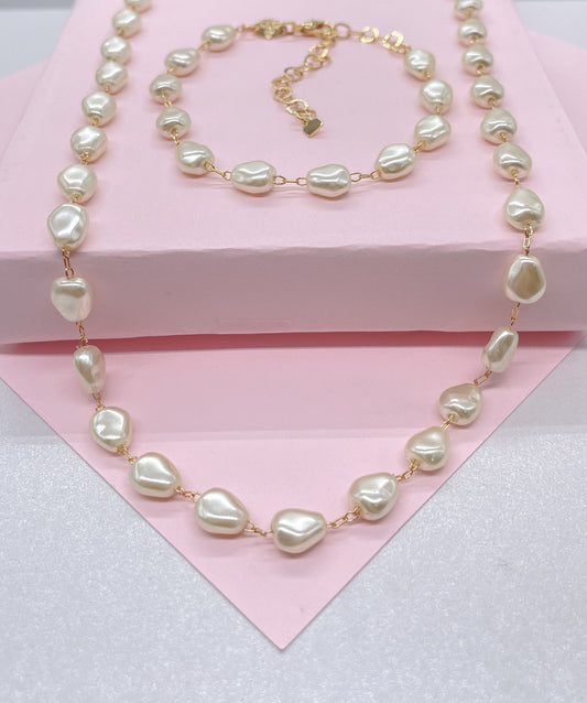 Elegant 18k Gold Filled Synthetic Pearl Necklace and Pearl Set, Pearl Jewlery, Dainty Pearls