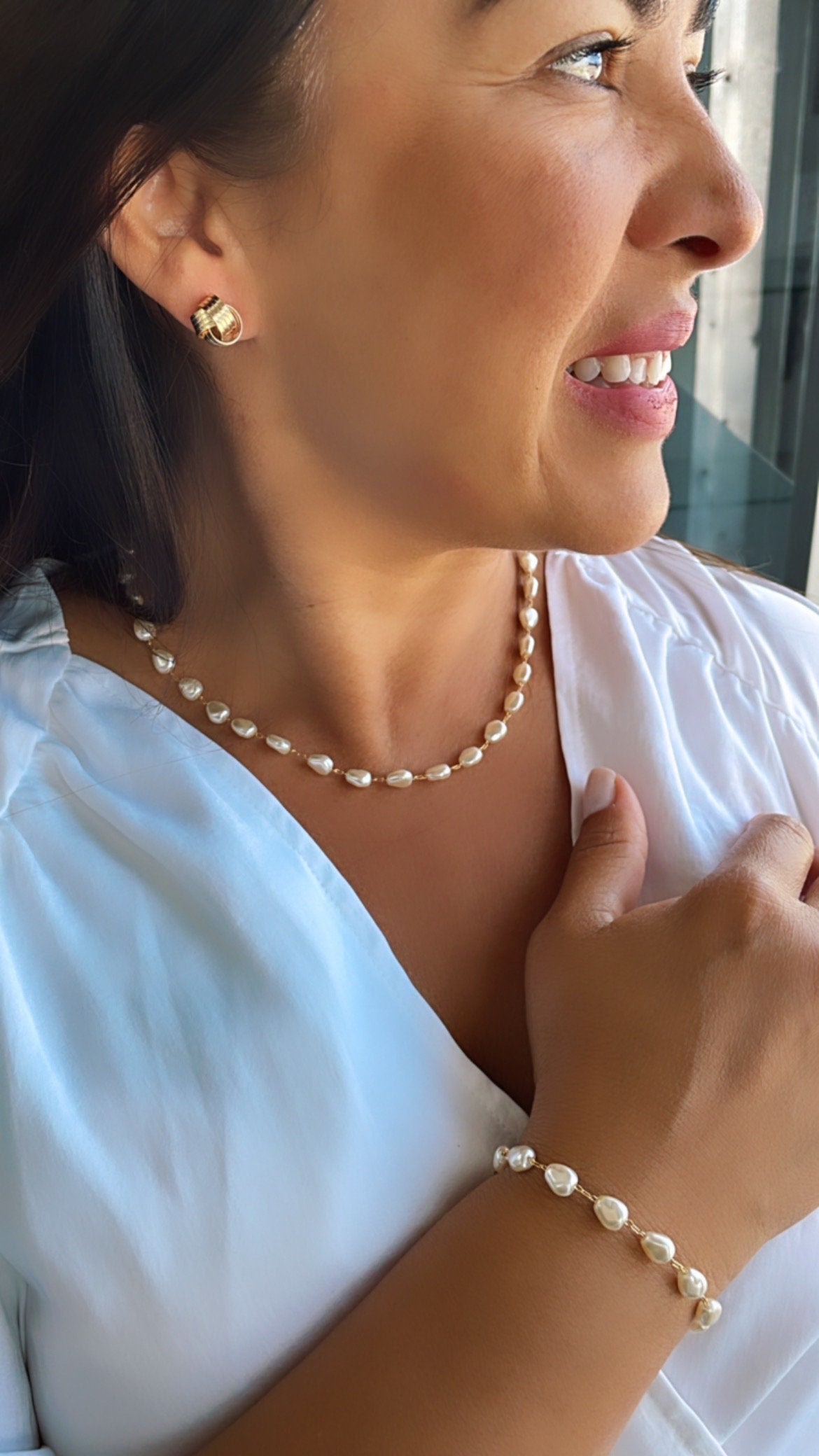 18k Gold Filled Pearl Necklace Set: Elegant Synthetic Pearl Jewelry