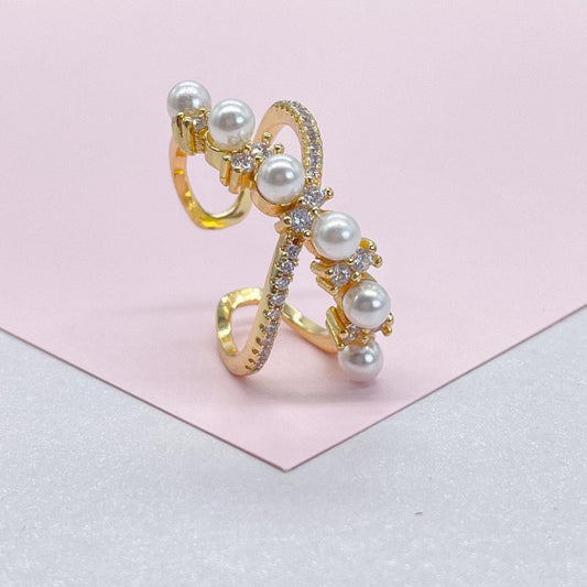 Adjustable 18k Gold Filled CZ and pearl Ring Dainty Jewelry