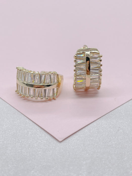18k Gold Filled Large Baguette Cut CZ Huggie Earring
