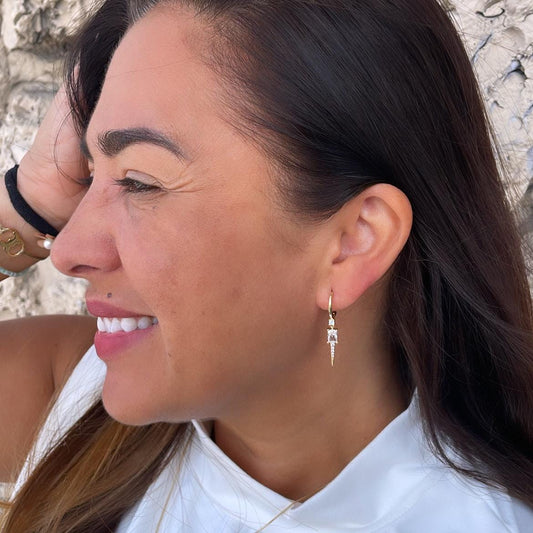 18k Gold Filled Spear Charm Dangling Earring With CZ Pave