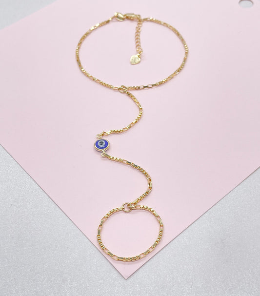 18k Gold Filled Specialty Box Chain Clone With Dainty Blue Eye Charm Connector
