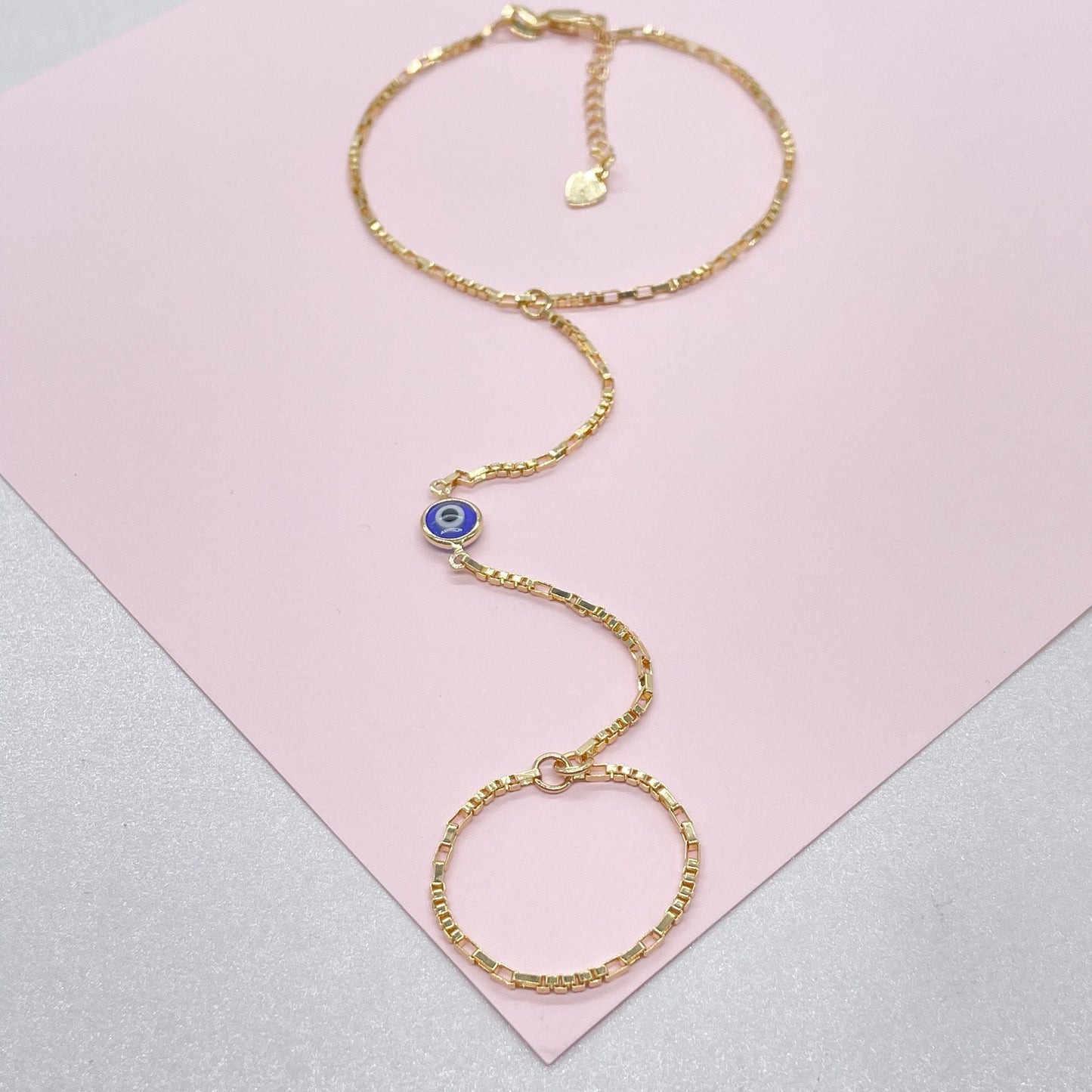 18k Gold Filled Specialty Box Chain Clone With Dainty Blue Eye Charm Connector