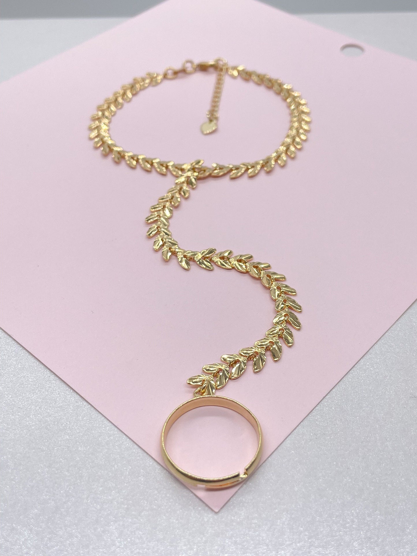 18K Gold Filled Fish Tail Link Clone With smooth Band Adjustable Ring