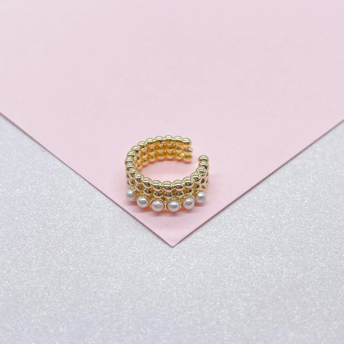 18k Gold Filled Tiny Beaded Ear Cuffs and pearl