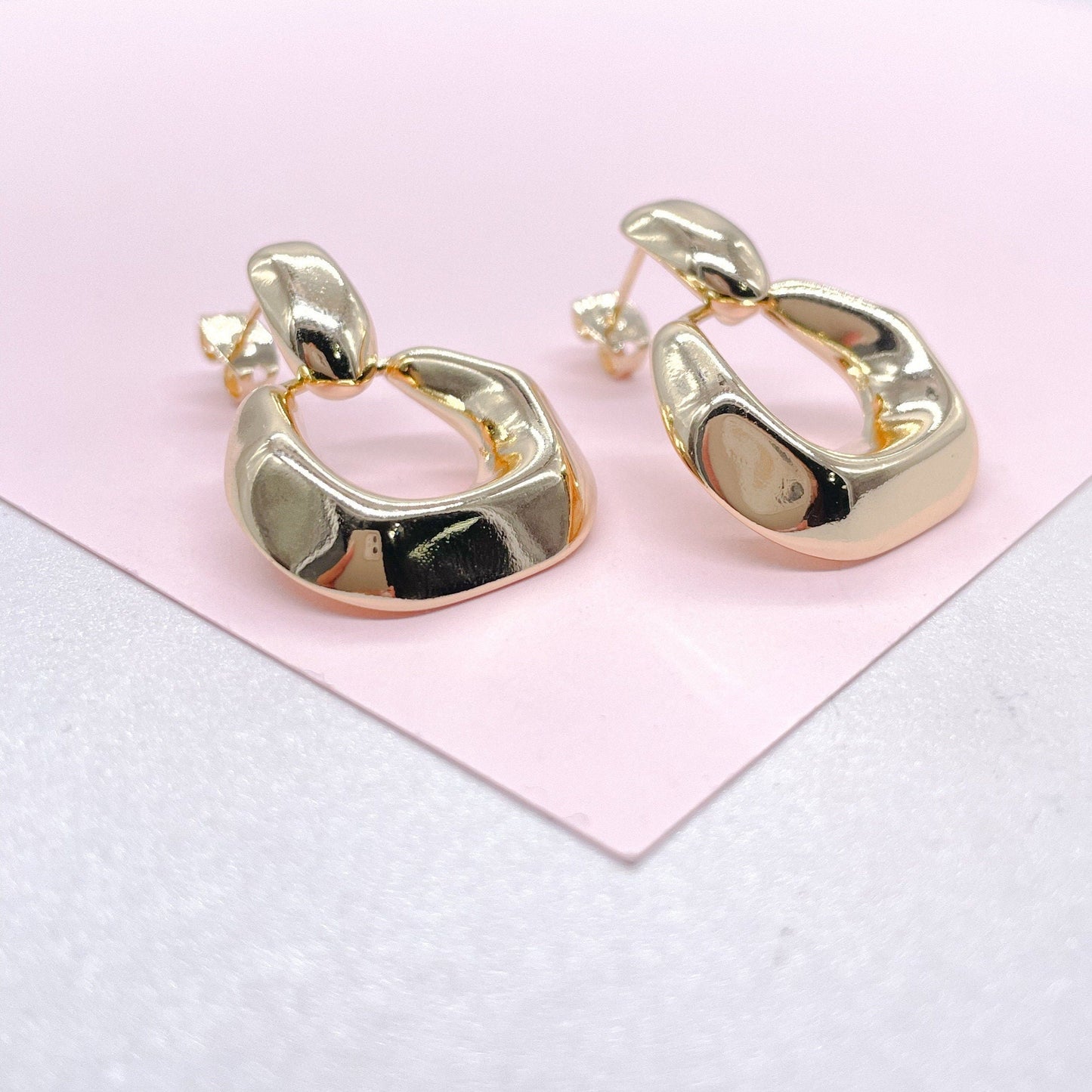 18k Gold Filled Boho Mod Round Earrings, Art nouveau Earrings, Statement Earrings, Minimalist Earrings