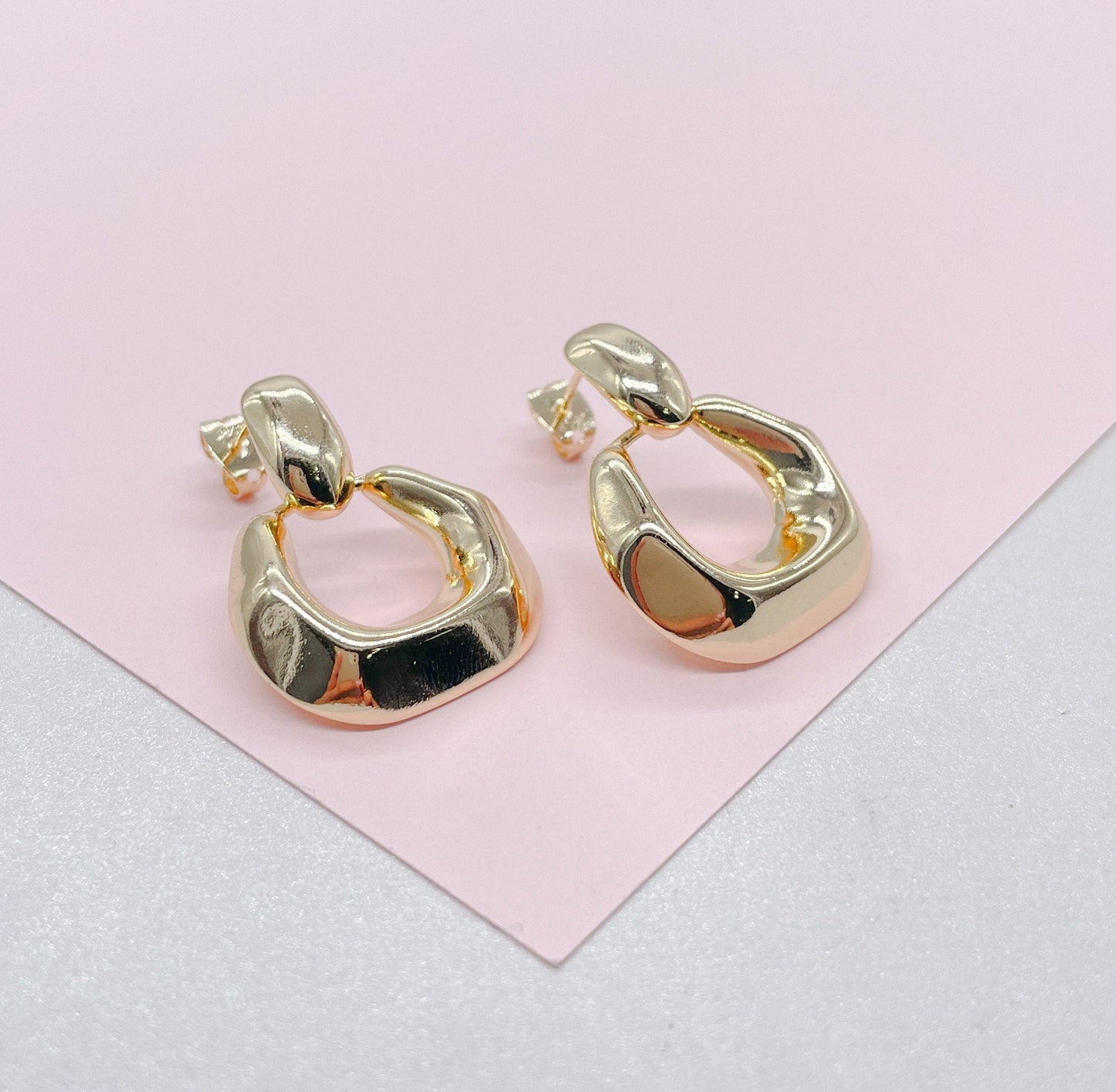18k Gold Filled Boho Mod Round Earrings, Art nouveau Earrings, Statement Earrings, Minimalist Earrings
