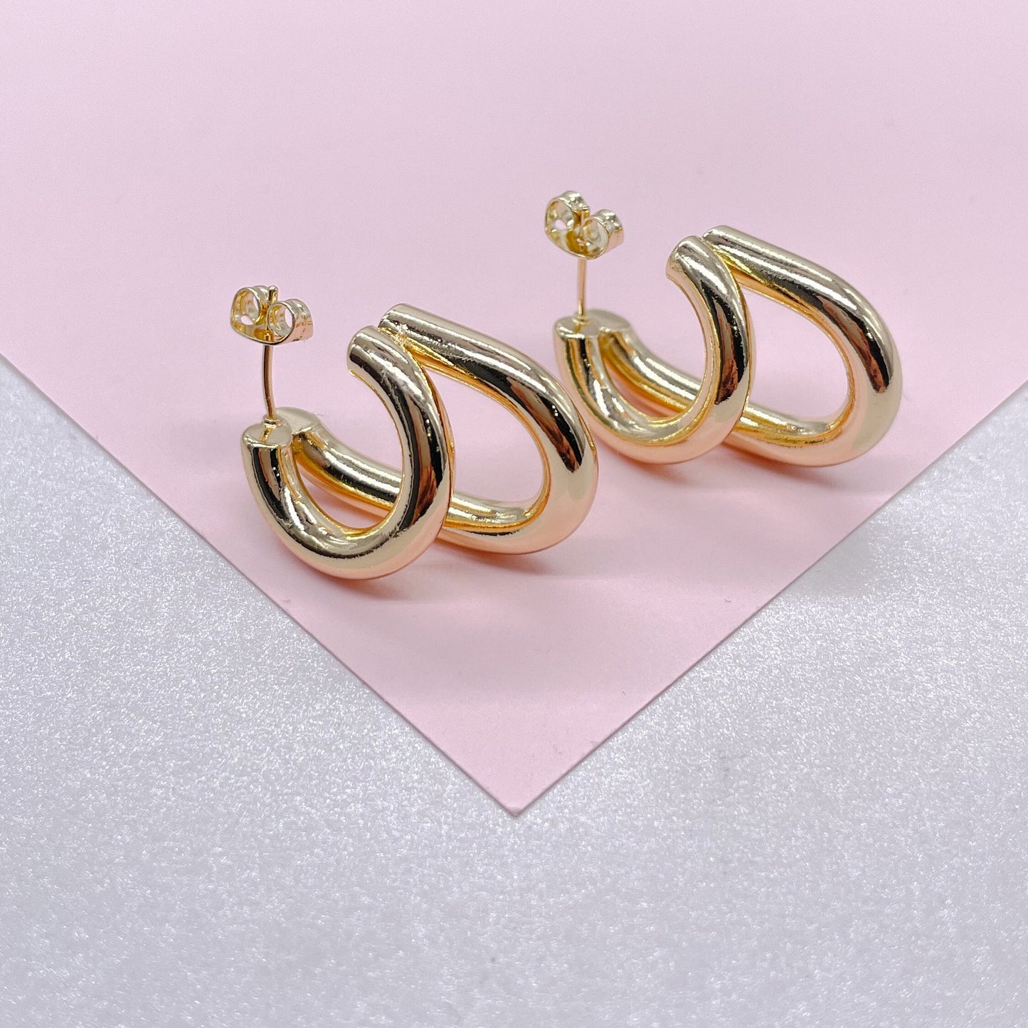 18k Gold Filled 2-Rowed Smooth Plain Open Hoop, Minimalist Jewlery, Dainty Hoops, For Her,