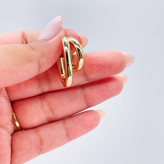 18k Gold Filled Hoop Earrings: Minimalist Double Row Hoops
