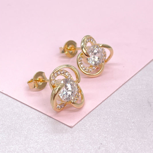 18k Gold Filled Flower Stud Earrings with CZ Stone