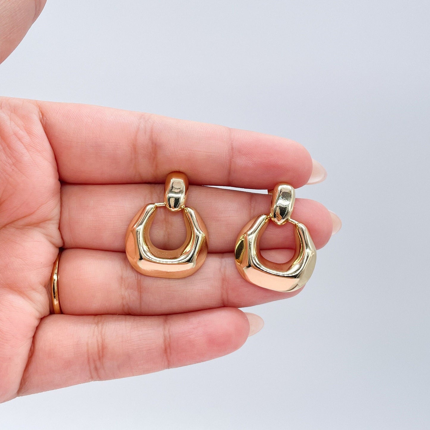 18k Gold Filled Boho Mod Round Earrings, Art nouveau Earrings, Statement Earrings, Minimalist Earrings