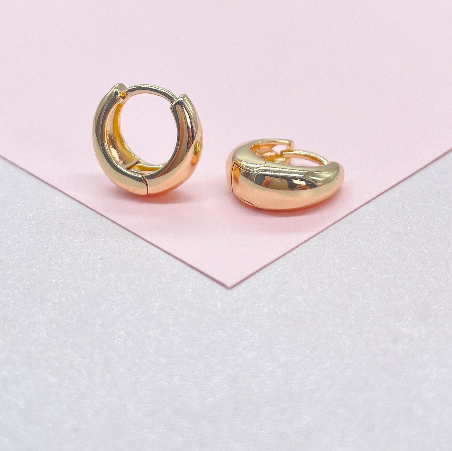 Tiny 18k Gold Filled Small Tear Drop Shape Huggie Clicker Earrings