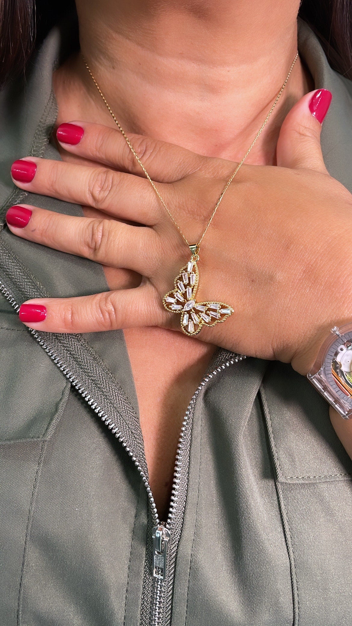 18k Gold Filled Butterfly Charm with CZ Baguette & Micro Pave Zirconia Butterfly Pendant