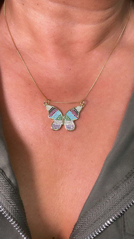 18k Gold Filled Butterfly Charm with Colorful Micro Pave Zirconia Multicolor Butterfly Pendant