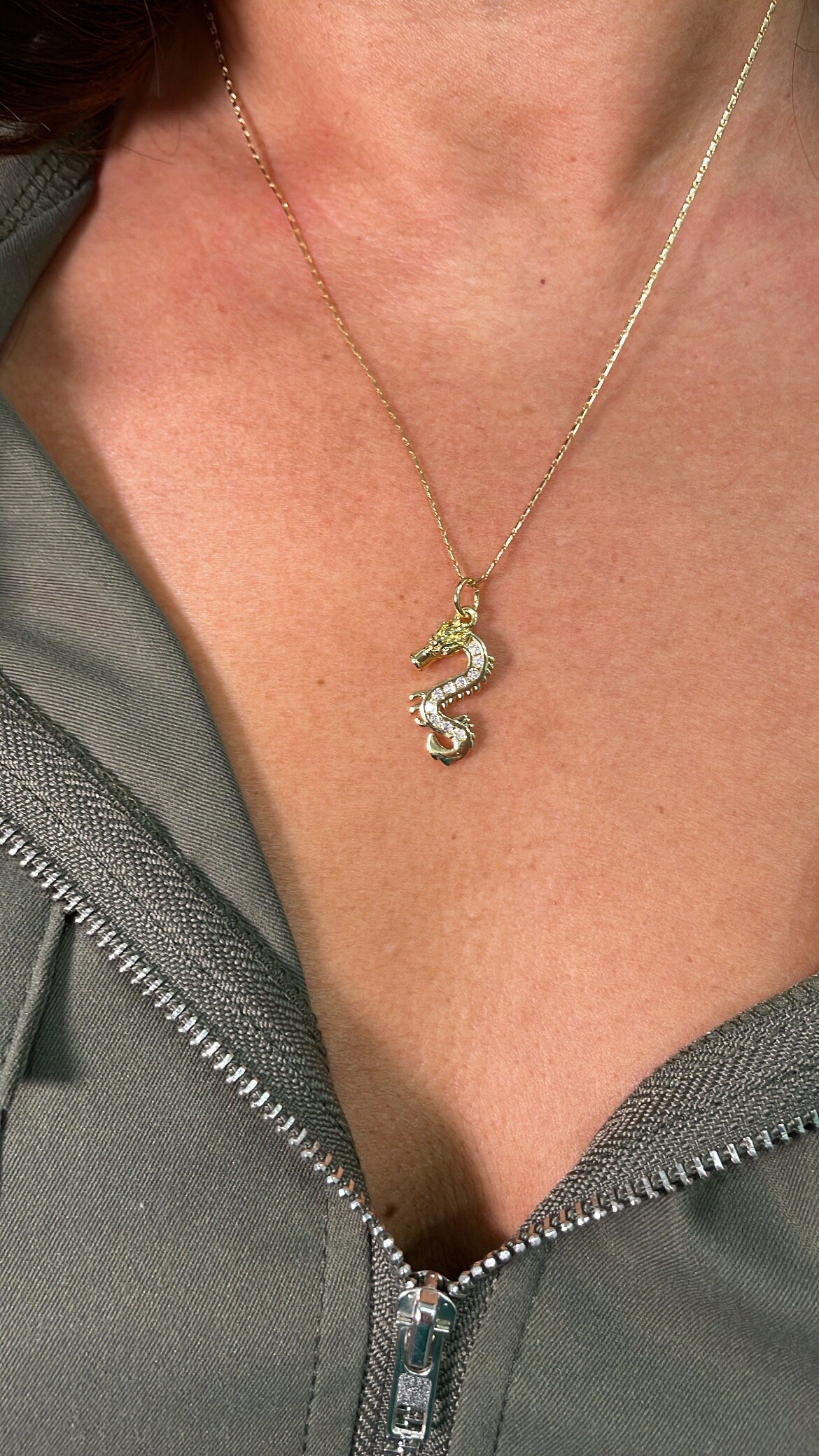 18k Gold Filled Pave Small Dainty Chinese Dragon